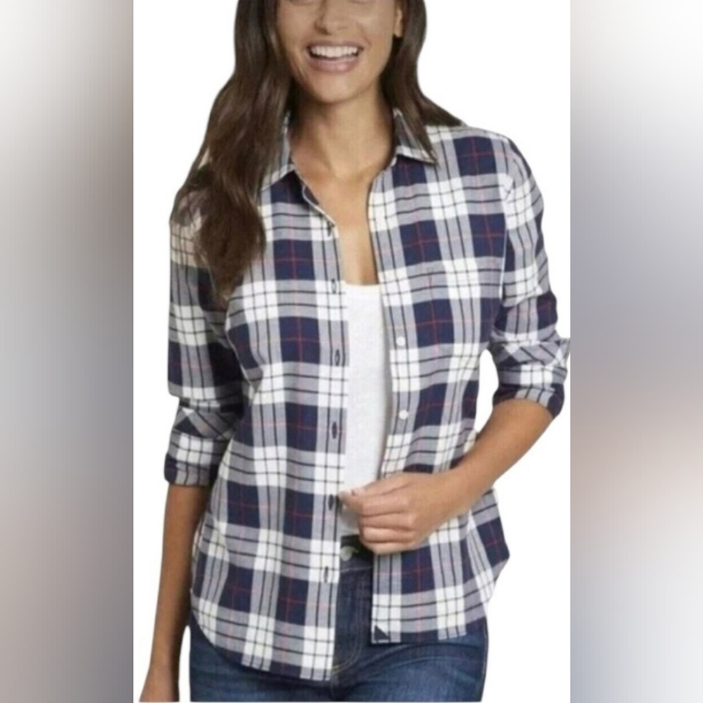 UNTUCKit Women's 100% Cotton Sorbo Long Sleeve Button Down Plaid Shirt Size 8
